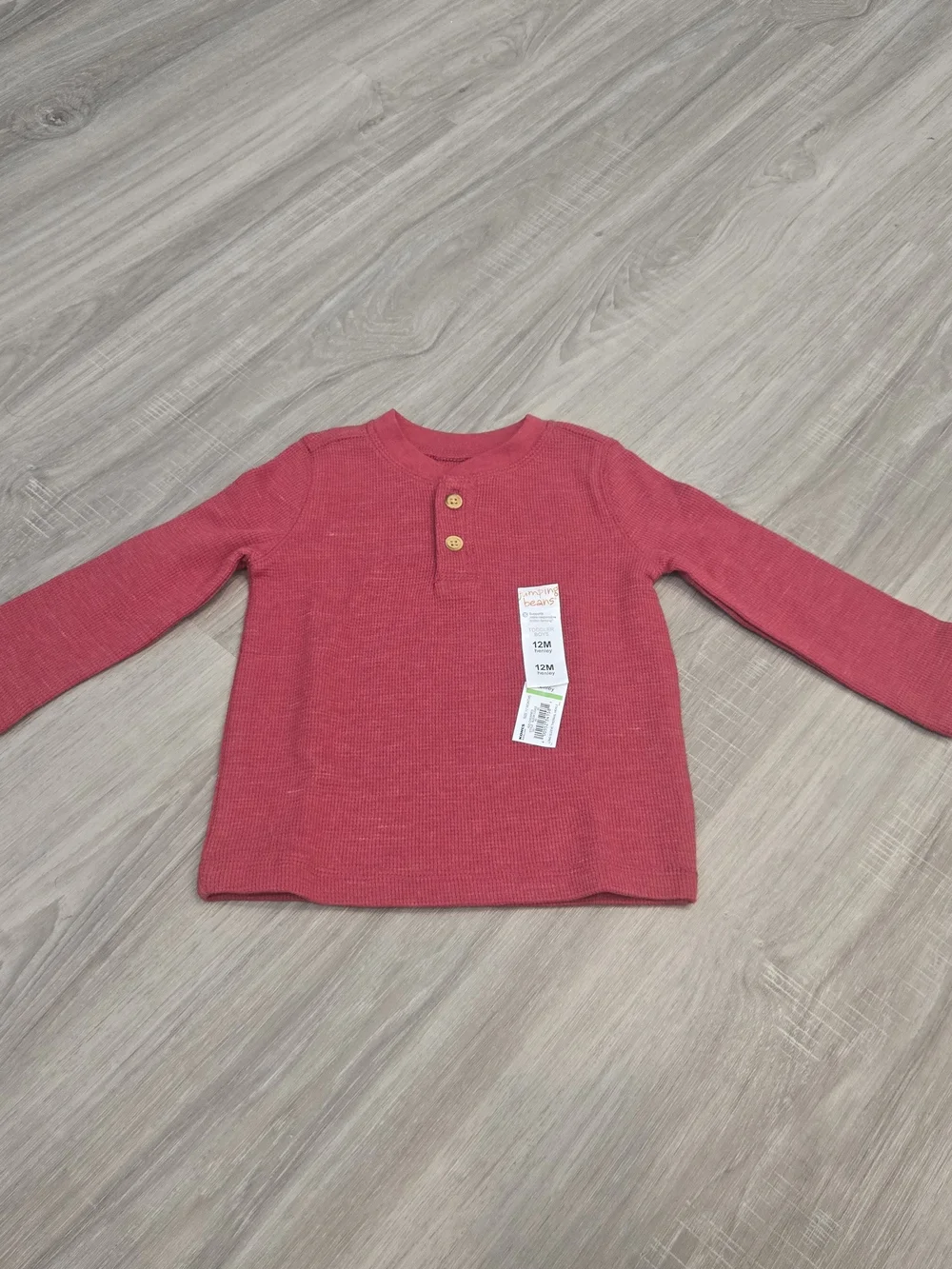 🎄 NWT Jumping Beans Baby Boy Christmas Holiday Red Thermal Henley Size 12M 🎄
